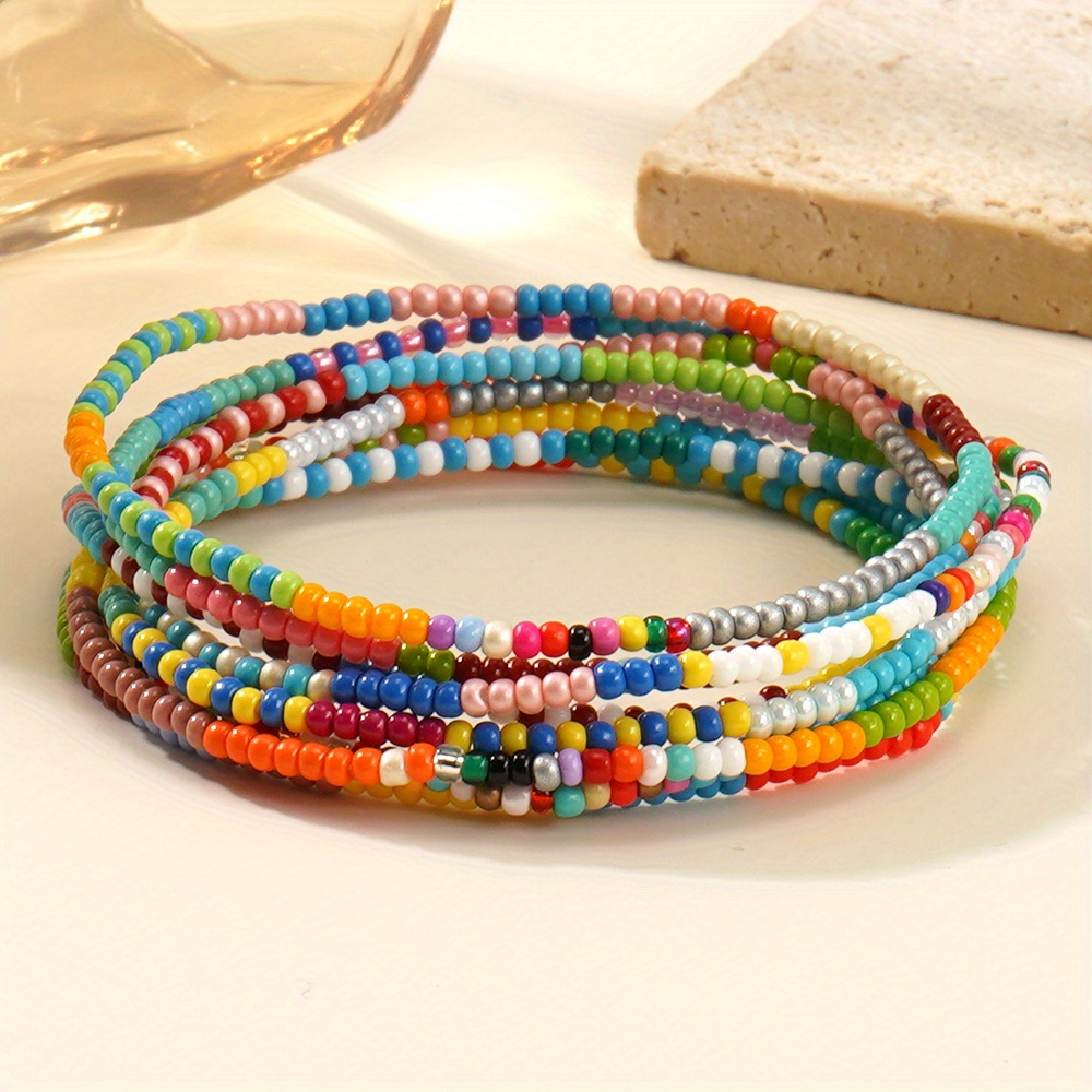 8pcs Ins Style Beaded Bracelets Set Colorful Elastic Stacking Holiday Gift